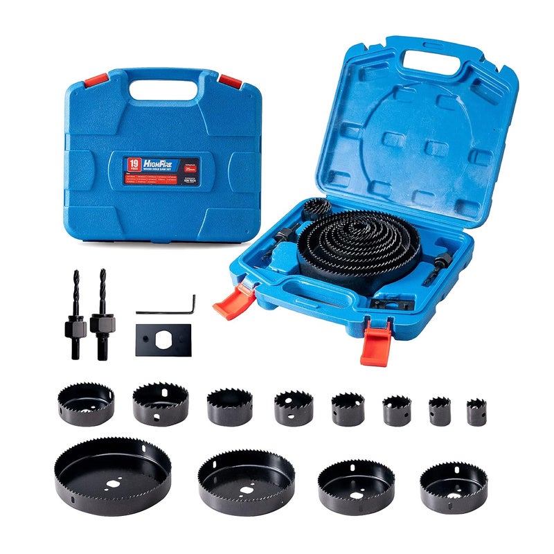 Highfire 19 PCS Hole Saw Set 3/4"-6"(19-152mm) for Soft Wood, Plywood, Drywall and PVC Board 13PCS Hole Saw Kit,2 Mandrels, 3 Drill Bits, 1 Hex Key and 1 Installation Plate - Image 1